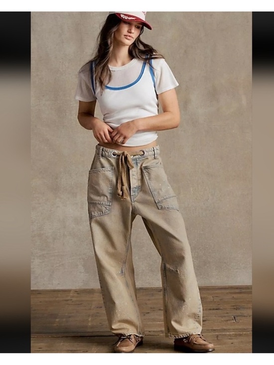 We The Free Denim - Free People Moxie Low Slung Pull-On Barrel Jeans Pants In Rodeo. Waist 30 inches
